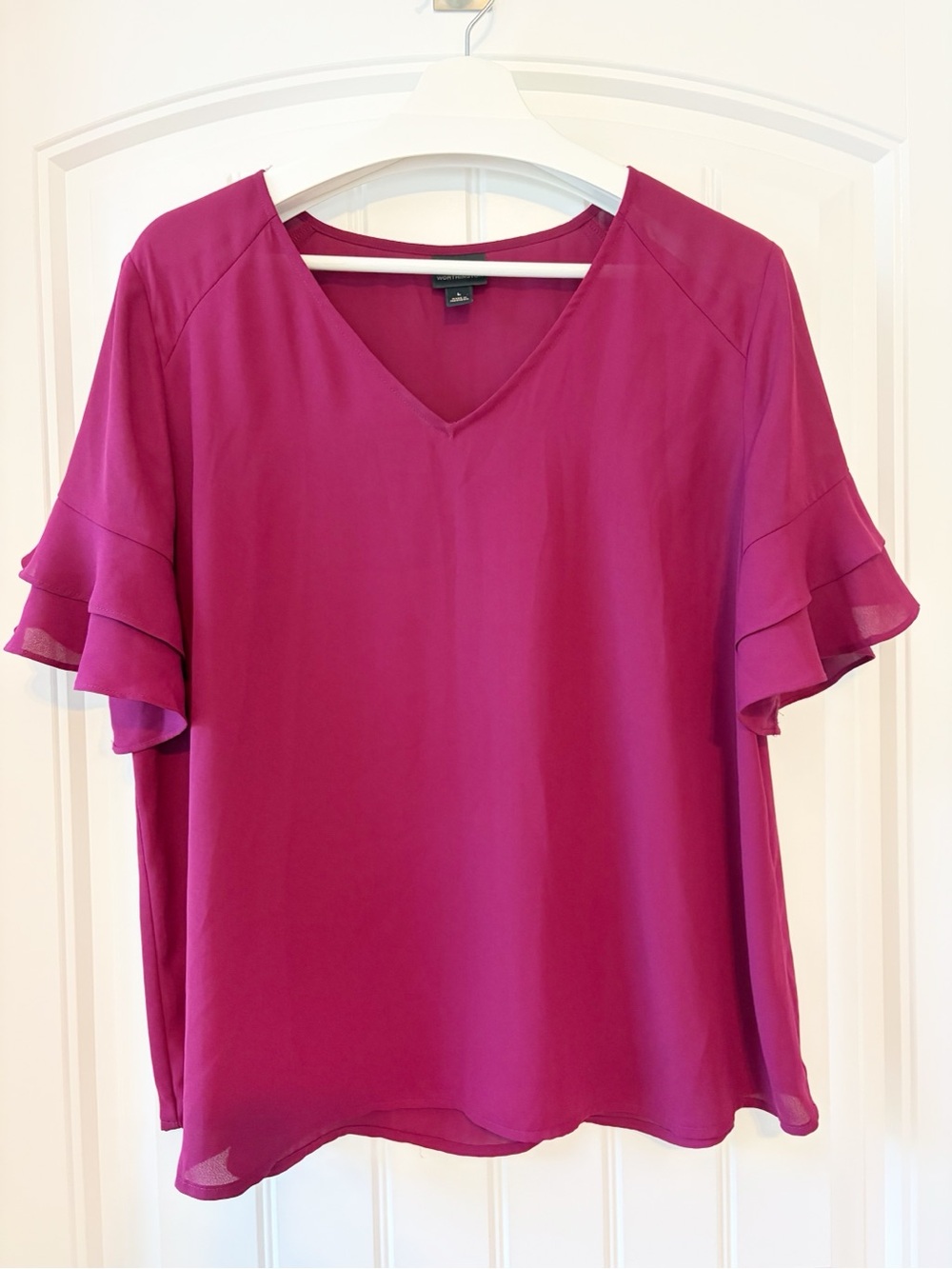 NEW Worthington Magenta V-Neck Ruffle Sleeve Blouse